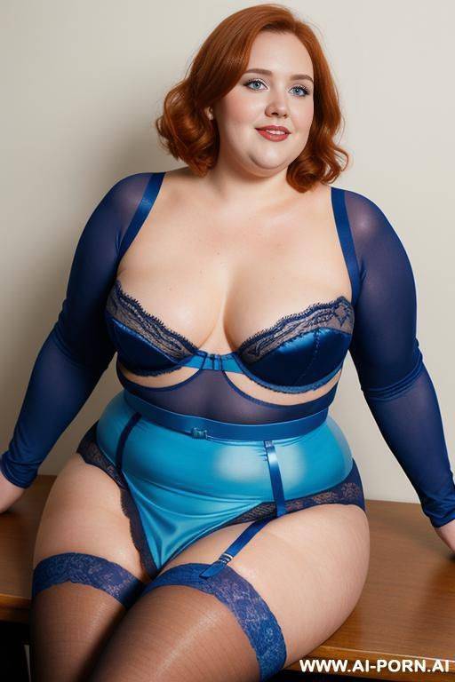 half body photo shot, about at classroom, very (((obese))) fat bbw with a few love handless and big tummy, ((wearing a sexy and hot blue stocking lingerie and a microskirt.)) - #main