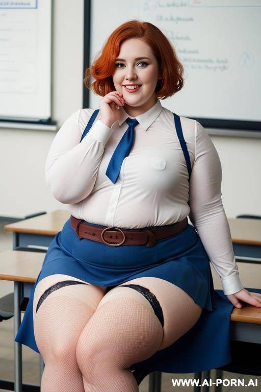 full body photo shot, about at classroom, very (((obese))) fat bbw curvy with a few love handless and big tummy, wearing a sexy and hot blue stocking lingeries and a microskirt. - #main