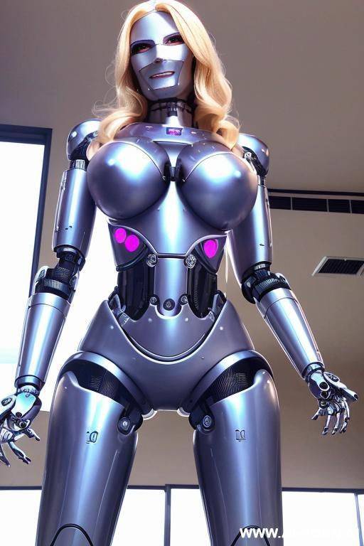 sexy blonde robo cop, pretty face, (fully robotic body, fit body, shapely body, huge firm tits:1.3) - #main