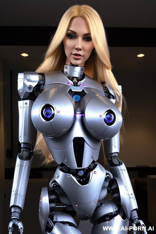 sexbot, full body view, long blonde hair, pretty face, (fully robotic body, fit body, shapely body, huge firm robotic tits:1.3) - #main