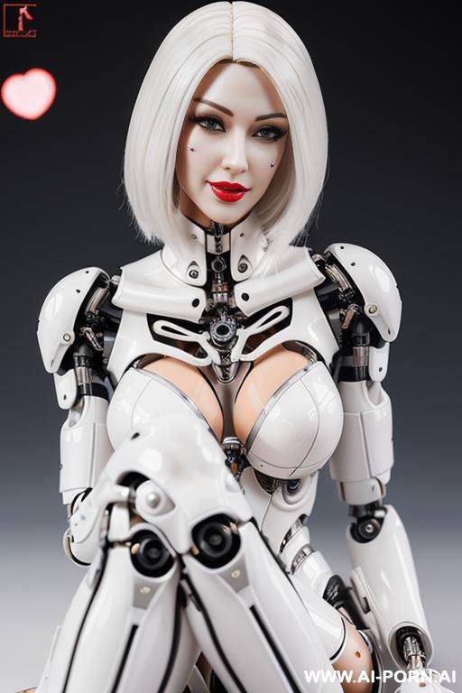 realistic beautiful cyborg robot woman doll completely made of white latex skin long legs with boots. - #main