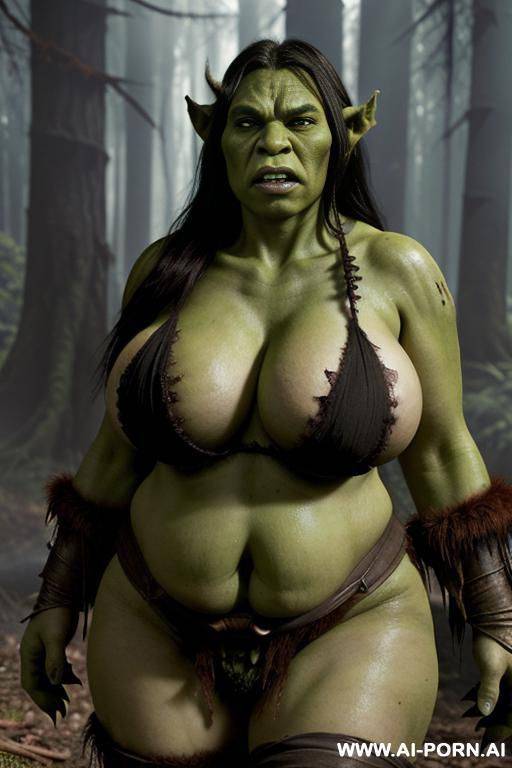 (((dark forest))), (((fantasy))), (((woman orc))), (((orc))), (((chubby))), (((massive boobs))), (((angry))) - #main