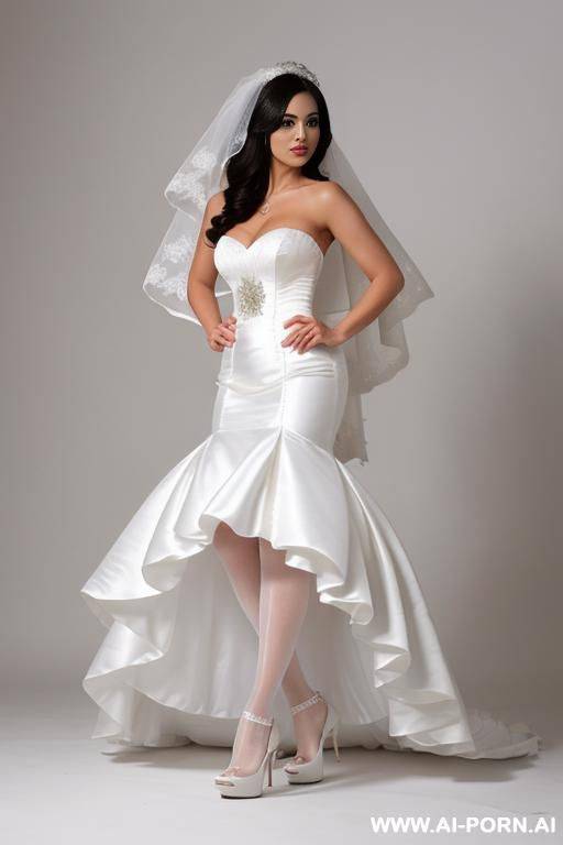 bride in wedding dress with white stockings and high heels with upset face looking to the camera - #main