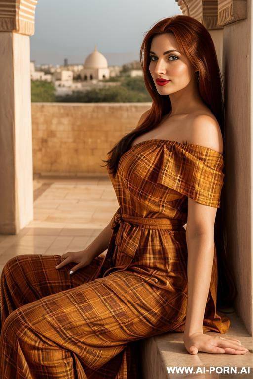 red lipstick, very long hair, white gorgeous cacked woman , round soft face , sexy pretty body, wearing see-though off-shoulder nightgown - #main