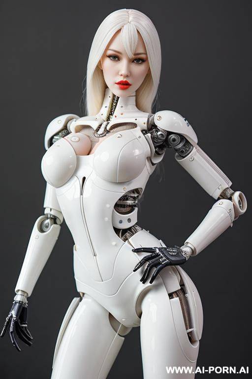 realistic beautiful detailed doll cyborg robot woman completely made of latex white skin long legs - #main
