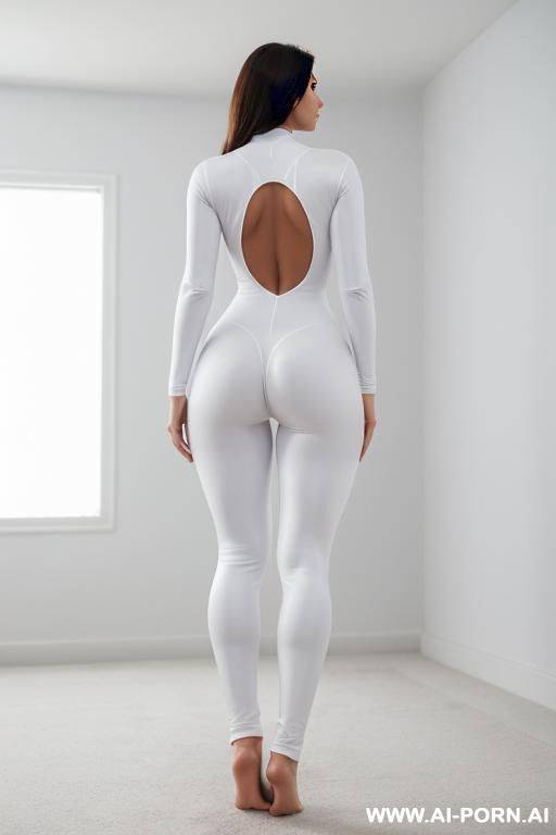 wearing a tight white catsuit, bare feet, perfect body, hourglass figure, with cousin - #main