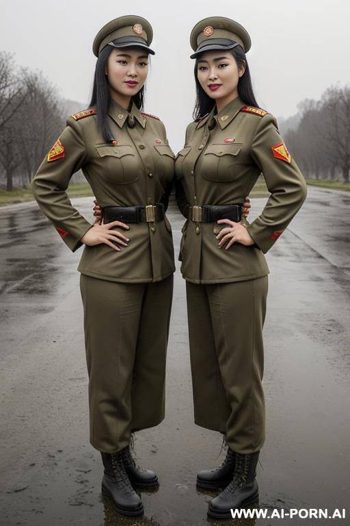 ((two women standing each other))（standing in the rain, apocalyptic world, clothes falling off）（realistic) (completely naked no clothes) (((saggy oversize huge long gigantic boobs most realistic))) - #main