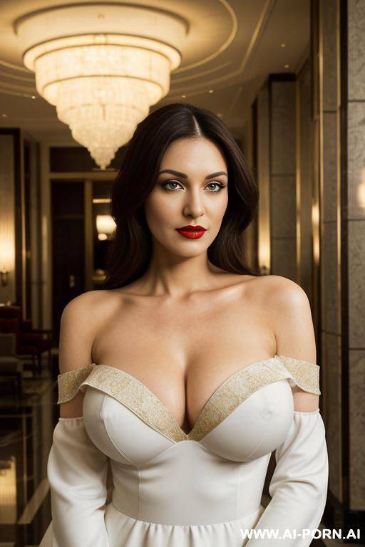 goth eye contact red lipstick, very long hair, white gorgeous cacked woman , round soft face , sexy pretty body, wearing sexy see-though off-shoulder dress - #main