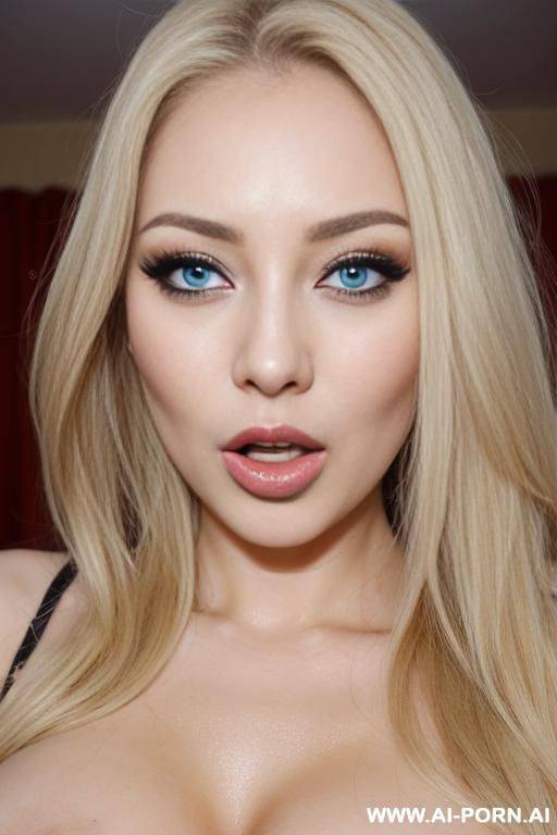 pretty whore face, eyes contact, ahegao with saliva, wavy blond hair - #main