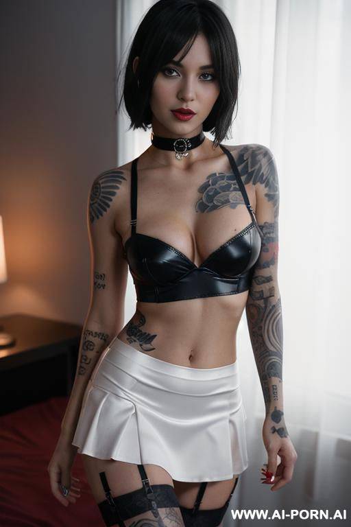 pov , yue contact ,red choker, red satin tango panties, big firm toned perfectly round breasts, on perfect bedroom, show boobs, boobs, naked boobs, show baked breast, naked breast - #main