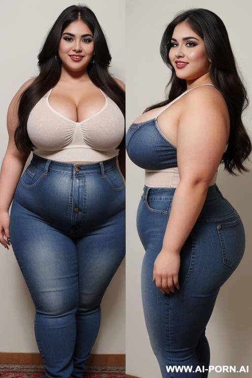ssbbw, enormous, mexican, chola, model, rotund figure, huge body, long hair, extra thicc, wide hips, bbw, high rise jeans - #main