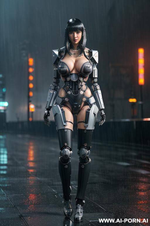 pretty face, cyberpunk city, (rain), (wet), ((silicone skin - #main