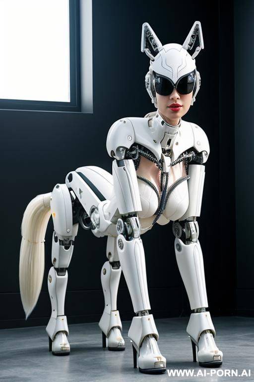 beautiful female taur cyborg robot with beautiful four legs to latex skin white - #main