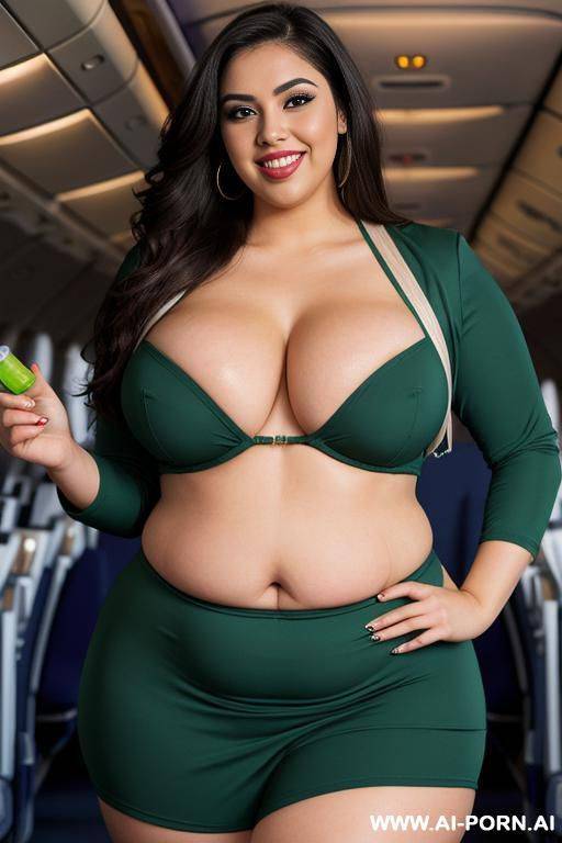 rotund figure, huge body, mexican, chola, supermodel, huge nose, bimbo, eyeliner, blush, eyeshw, plump, extra thicc, wide hips, big smile, hands on belly, holding green syringe - #main