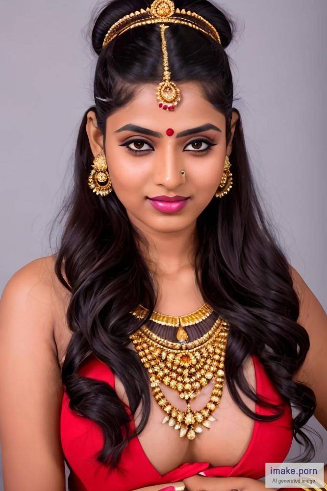 indian girl with devil horns and gold crown and jewels wearing... - #main