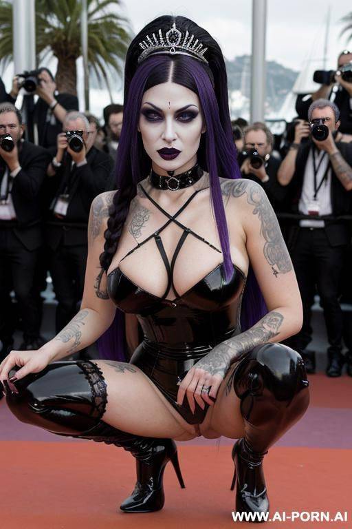 long braided hair, purple transparant latex leotard, milf - #main