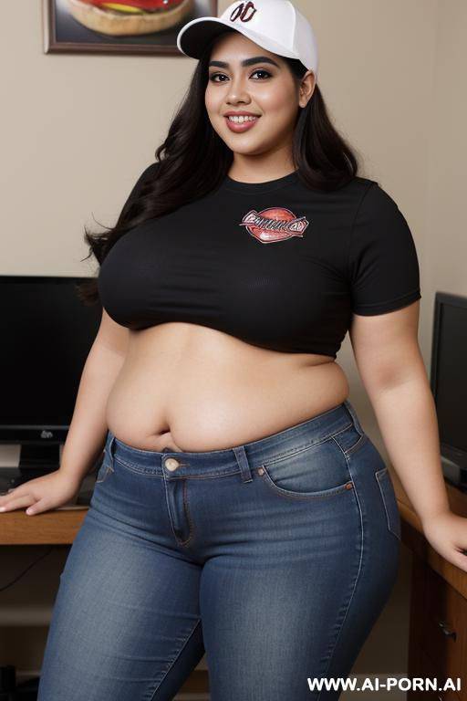baseball hat, rotund figure, huge hourglass wide body, mexican, masterpiece supermodel, huge nose, chicana, chola, hot, pear shaped, wide hips, huge thighs - #main