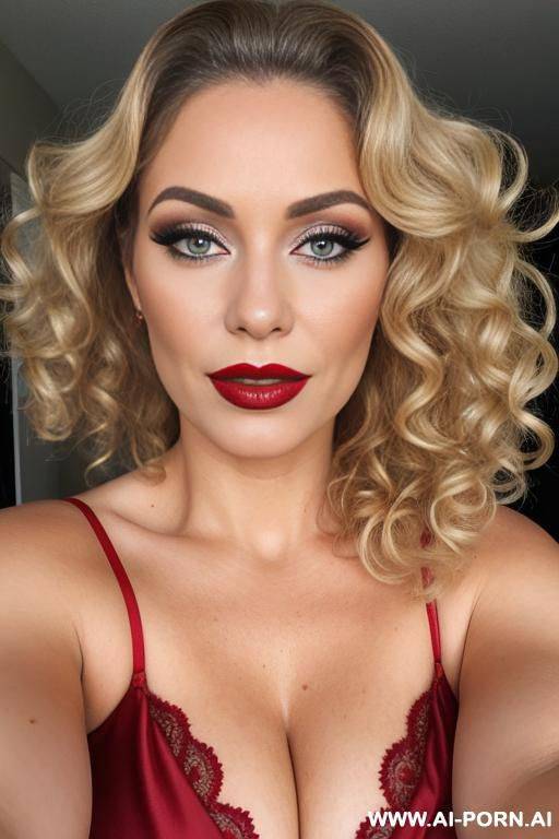 curly hair, blonde, red lipstick, makeup, normal, milf - #main