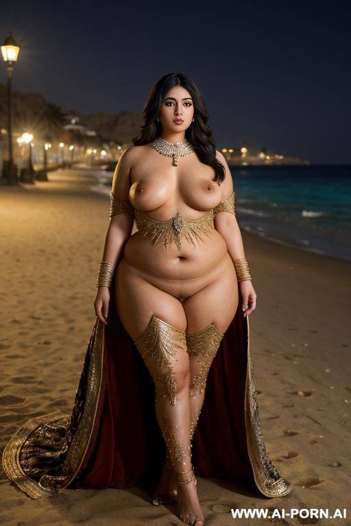 pretty face chubby naked big ass woman with dick wide hips full body view oiled at night - #main