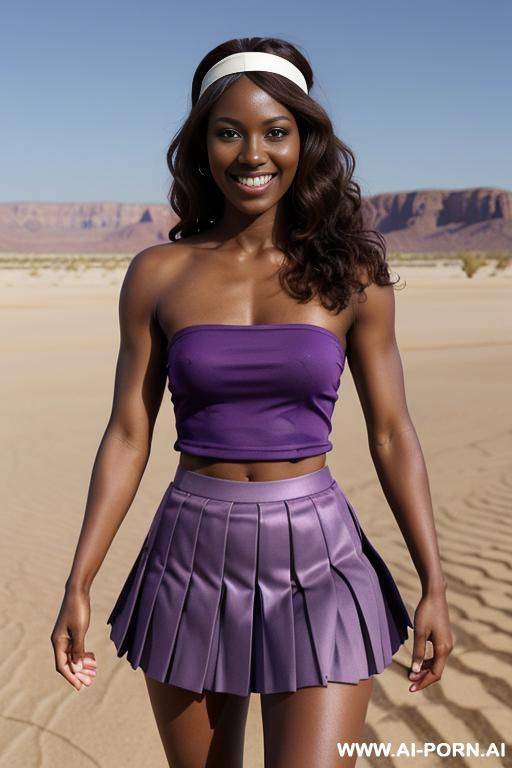 ((cheerleader)) ((purple pleated skirt)) (((short skirt))) ((naked)) ((topless)) ((sports headband)) (black skin) (dark skin) - #main