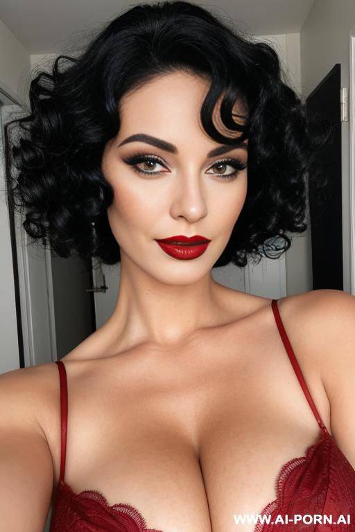curly hair, black hair, red lipstick, makeup, normal, milf - #main