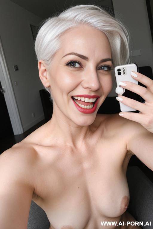 girl laughing taking a selfie with cock next to her face - #main