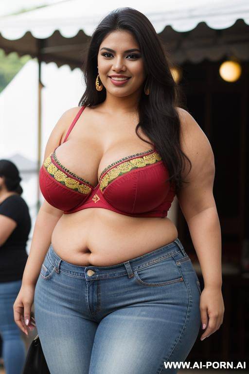 mexican, supermodel, very rotund, huge body, hourglass figure, big nose, ethnic, ultra wide hips, extremely thicc, big thighs, eyeliner, high rise jeans, tight shirt - #main