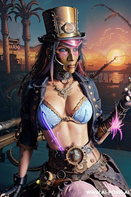 ((((masterpiece)))), (((woman sitting))), (glowing red eyes), (long blue purple and white hair with a flower), ((crop top white collar shirt with red tie)), ((((flaming angel wing)))), ((navy formal - #main