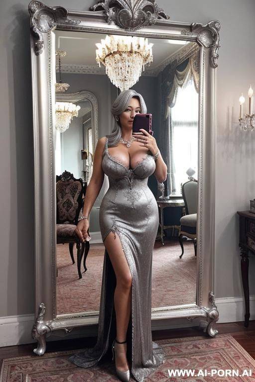 grey hair mature stepmother clivage mirror selfie - #main