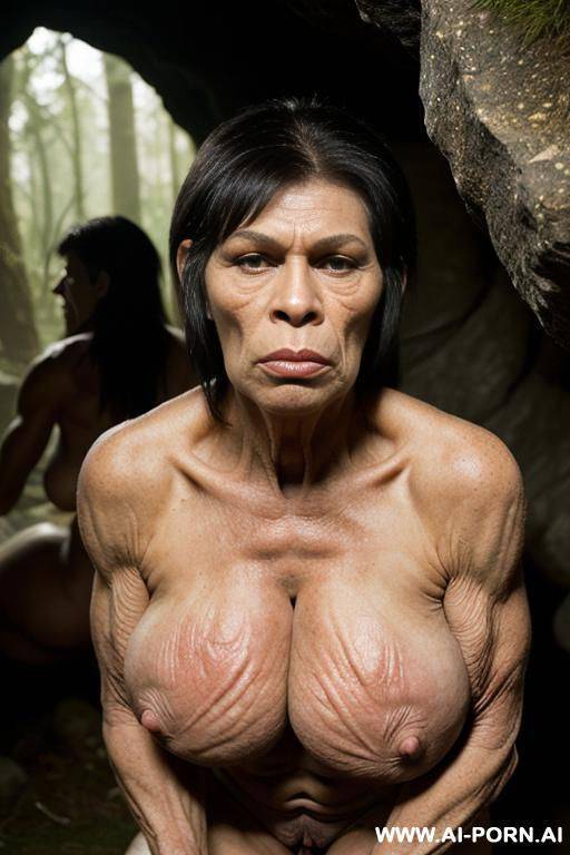 night, completely darkness, two ancient neolithic strong and healthy stud breeding with the female granny ((realistic modern bimbo)) in the forest cave ((terrible neolithic ape-like stud) - #main
