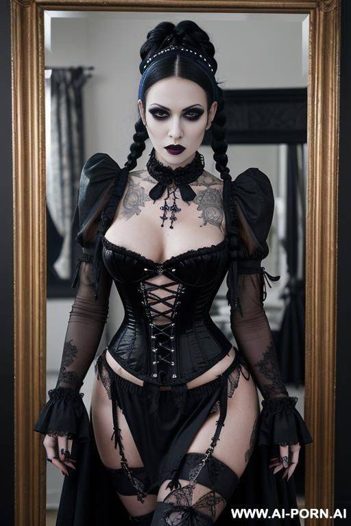 voluminous hair, finnish lingerie model, tall, fit, purple lace, sexy, (naked boobs), chocker, stripper heels, piercing - #main