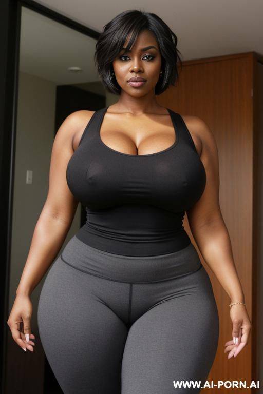 sexy bimbo milf, aged milf, matured milf, thot, really dark black skin, deep dark black skin color, ultra thicc, bulked up thighs, tight shirt, extremely gigantic boobs, perfect eyes - #main