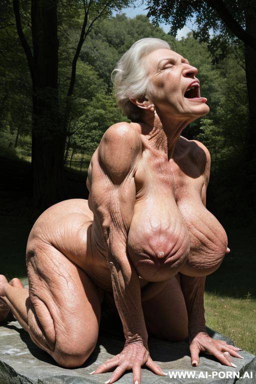 night, grandma and monster from space on the image, huge male monster (realistic monster from the space) (muscular body monster) (surprisingly impressive) ((looks terrible)), monster have huge penis, - #main