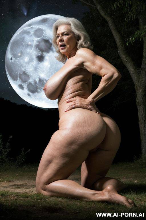 deep night, huge male monster (monster from the space) (muscular body monster) (surprisingly impressive) ((looks terrible)), monster have huge strange penis, monster penetration granny from behind - #main
