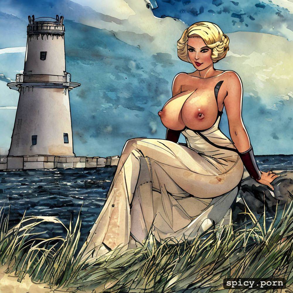 erect nipples, a tight dress, seductive, blonde, side shot, gorgeous symmetrical face - #main