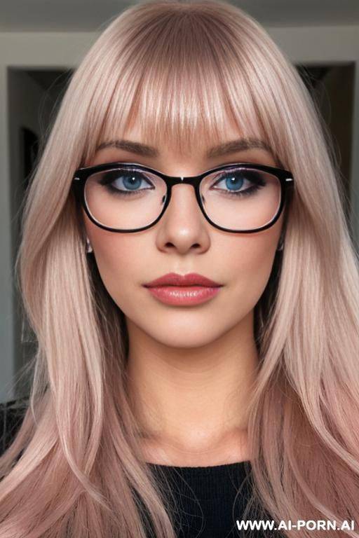 blonde hai blue eyes glasses long hair, bangs, blush makeup, false lashes, powdered and blushed nose, nose rings - #main
