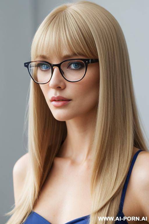 blonde hai blue eyes glasses long hair, bangs, e woman look - #main