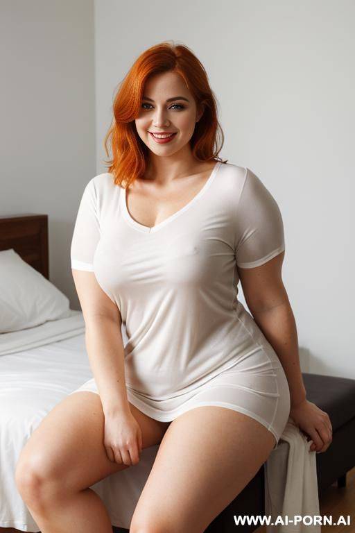 eye contact, stunningly beautiful, ((white tight nightshirt)), white skin, large bright eyes, (((flexing muscles))) - #main