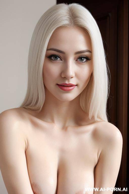 very beautiful woman, realistic, very beautiful sexy face, milky-white skin, nude sexy body, perfect boobs, slight smile, makeup, eye contact, kneelling, totally naked, showing very beautiful perfect pussy. - #main