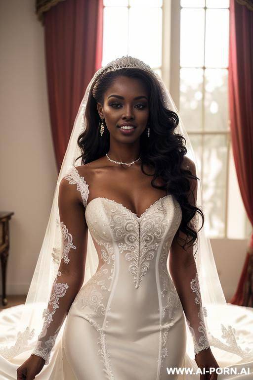 ebony woman in bride dress spreds legs and is hold by two other woman with bare breast.impregnation - #main