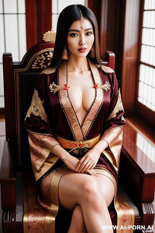 empress of china, full empress robe, sitting on throne in big palace, her iq is ultra-high, very smart, amused - #main