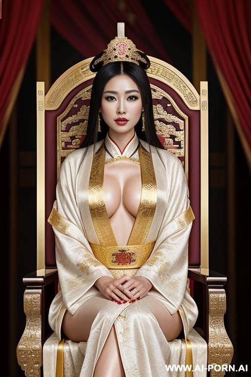 empress of china, full empress robe, sitting on throne in big palace, her iq is ultra-high - #main