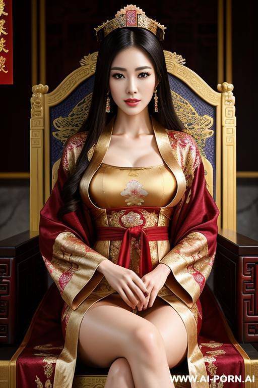 empress of china, full empress robe, sitting on throne in big palace - #main