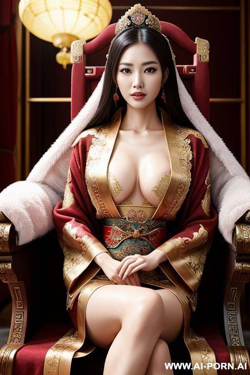 empress of china, full empress robe, sitting on throne in big palace, her iq is 1 - #main