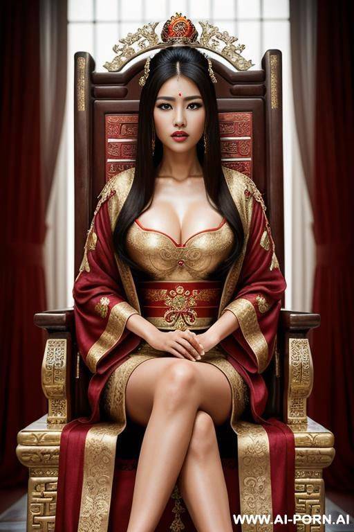 empress of china, full empress robe, sitting on throne in big palace, her iq is ultra-high, - #main