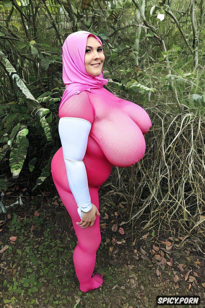 bondage, pink latex, gainer, standing forward, tied, fake, busty - #main