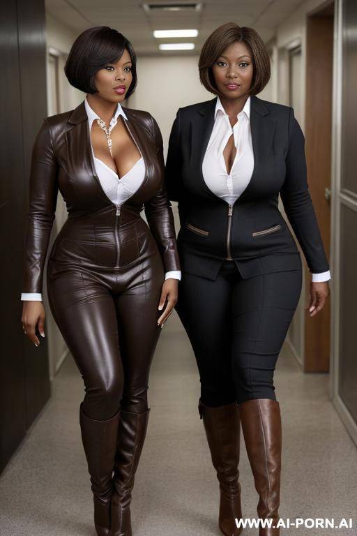ebony mature unzipping with her hand her knee high high heel brown leather boot with her breast fully out of her cotton business suit and with puffy swollen nipples. the boots must be brown and be half unzipped - #main