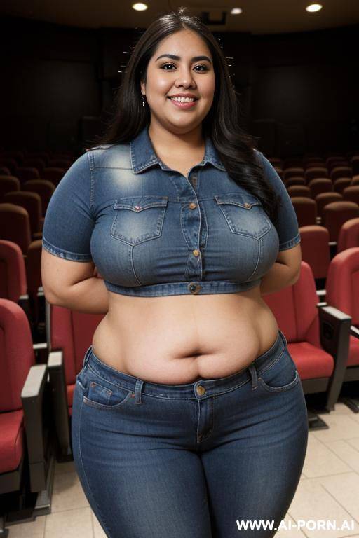 mexican, nerd, extremely pear shaped, huge nose, dark skin, holding pizza, extremely fat hourglass figure, chicana, chola, abnormal wide hips, high rise jeans - #main