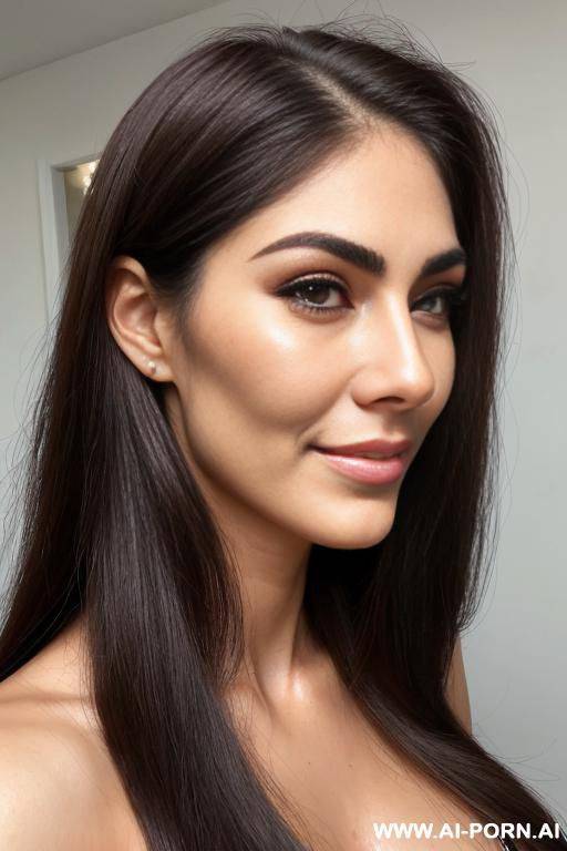 perfect face, fit body, muscular, detailed face, cheek dimples, long flowing hair, ((hairy pussy)), happy pussy, , (detailed face), cheek dimples, beauty mark on cheek, muscular, depth of field, highly defined slender nose, eyes, (((very defined face))), - #main