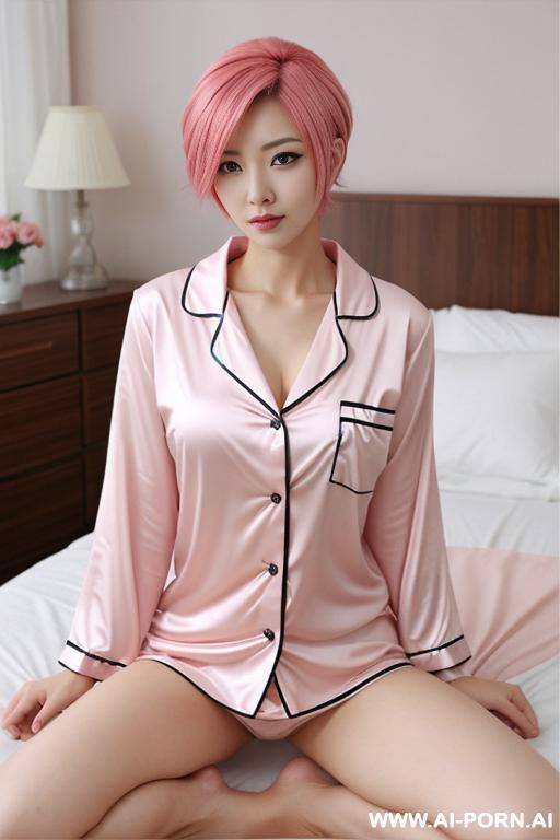 manga woman in pyjama tout short pink hair sexy - #main